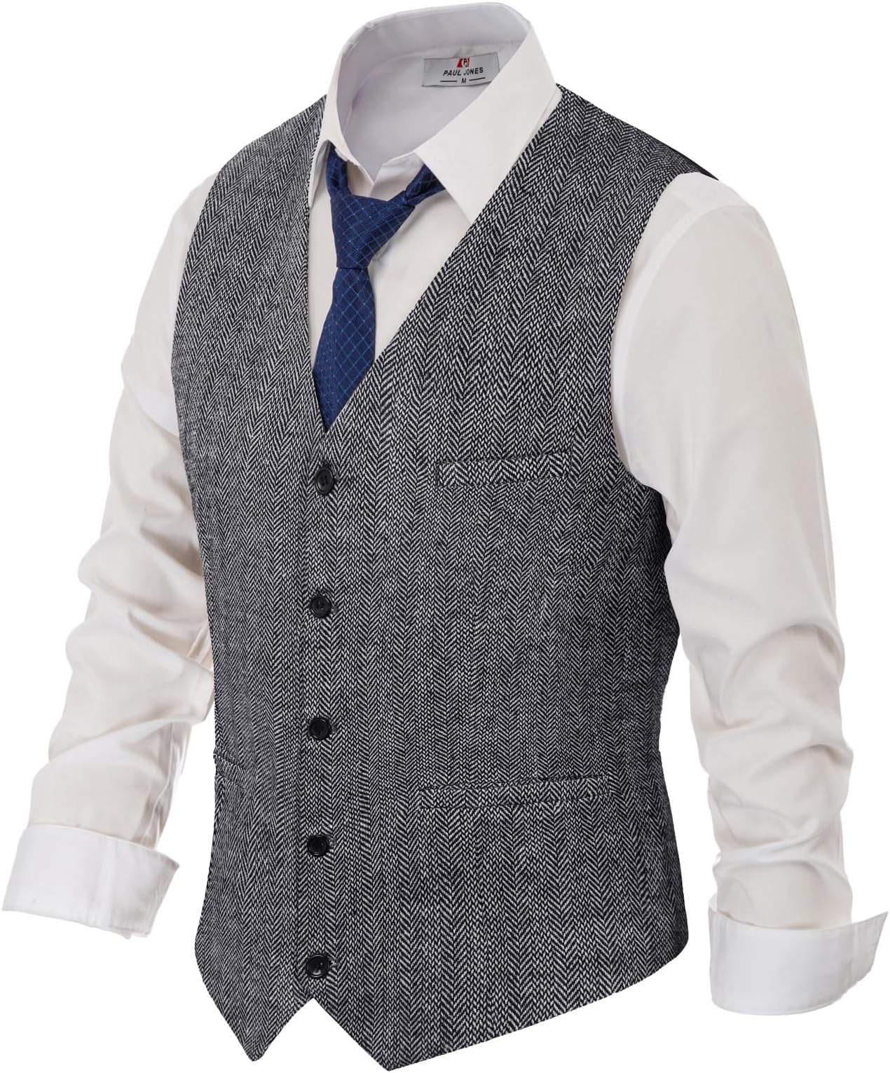 Men's Herringbone Tweed Suit Vest Casual Wool Blend Waistcoat