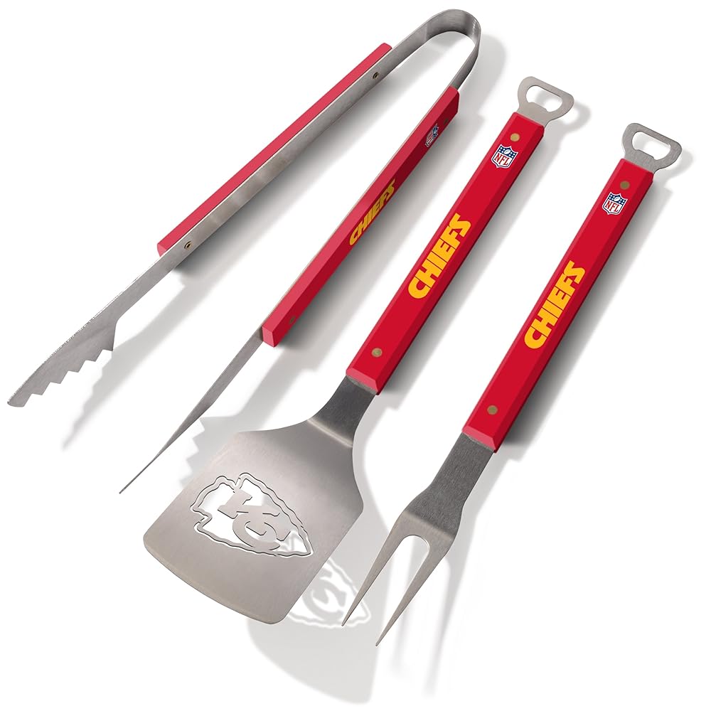 YouTheFan NFL Kansas City Chiefs Spirit Series 3-Piece BBQ Set , Stainless Steel, 22 x 9