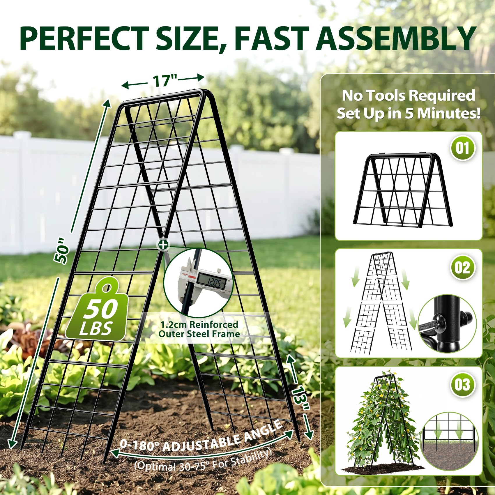 Enrejado para plantas trepadoras al aire libre, enrejado de jardín de 48 pulgadas para soporte elevado de cultivo de jardín, paquete de 2 enrejados de marco de metal para pepino, tomate, uvas, plantas