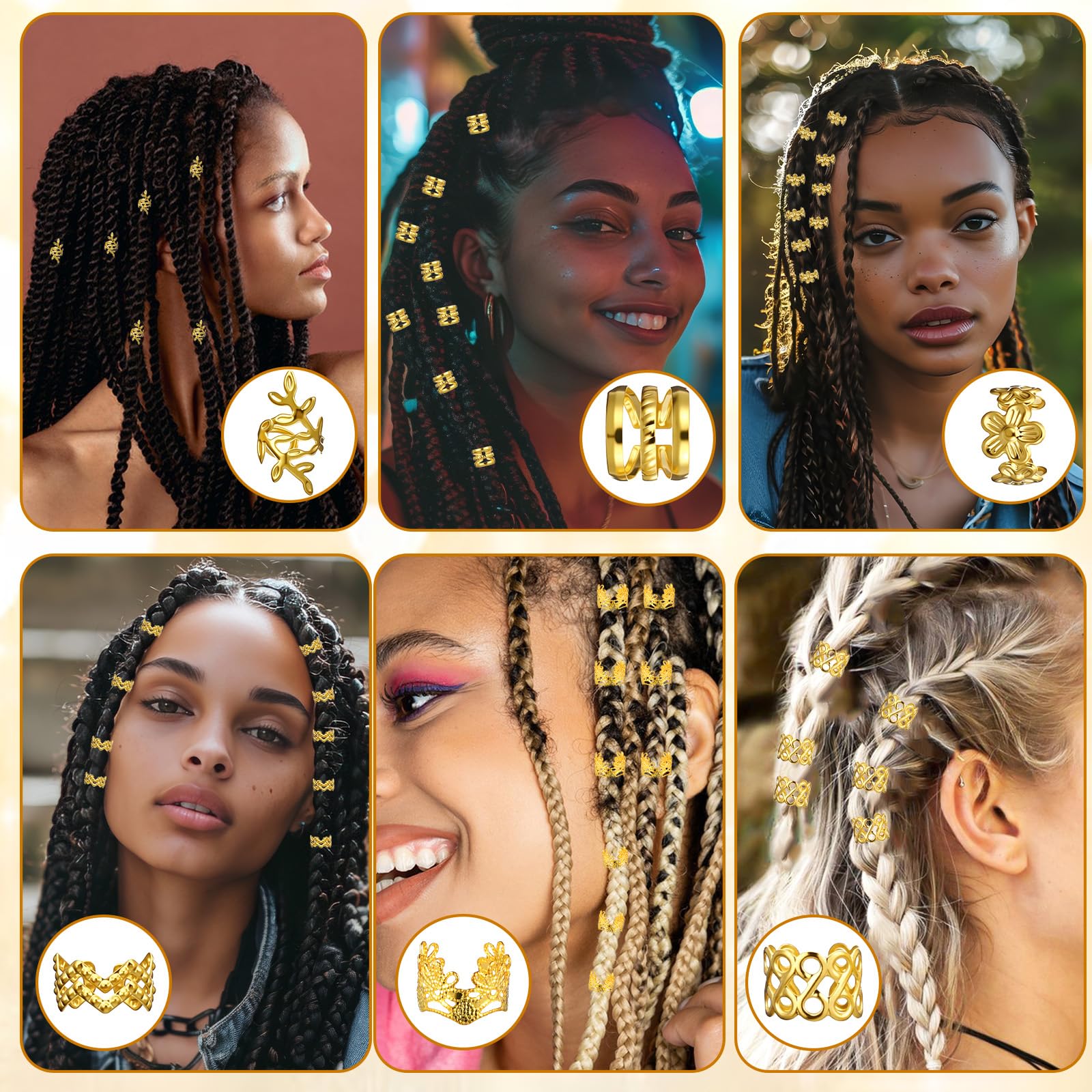 Ouligay Joyería para el Cabello 60 Piezas, Adornos Dorados para Trenzas, Anillos de Cabello Dorados, Accesorio Pirata