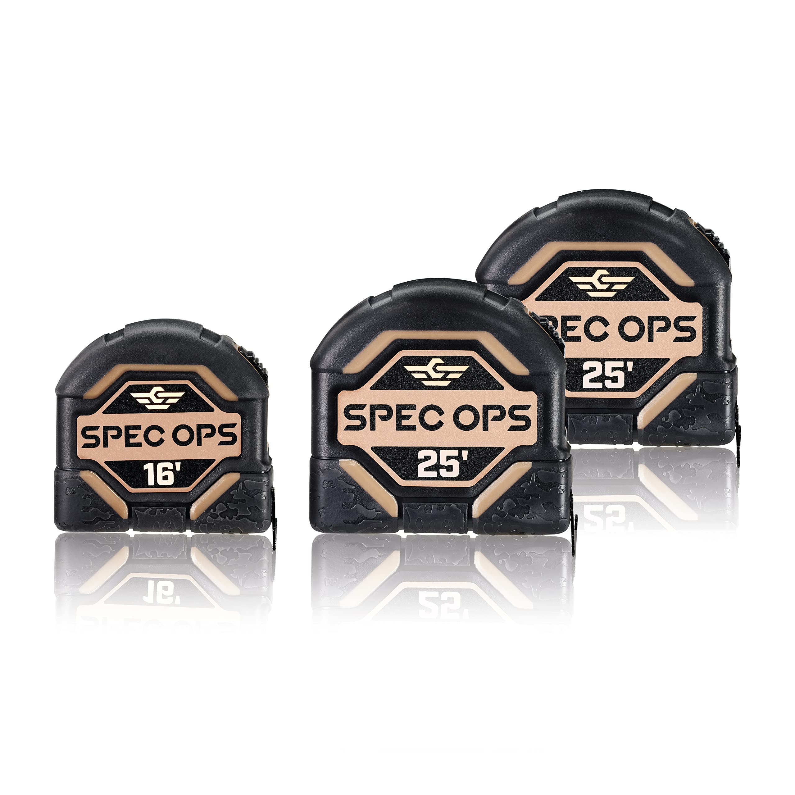 Spec Ops Tools 16-Foot & (2) 25-Foot Tape Measure Tool Set, 1 1/4" Double-Sided Blade, Military-Grade Composite Case, 3% Donated to Veterans, 3 Pack