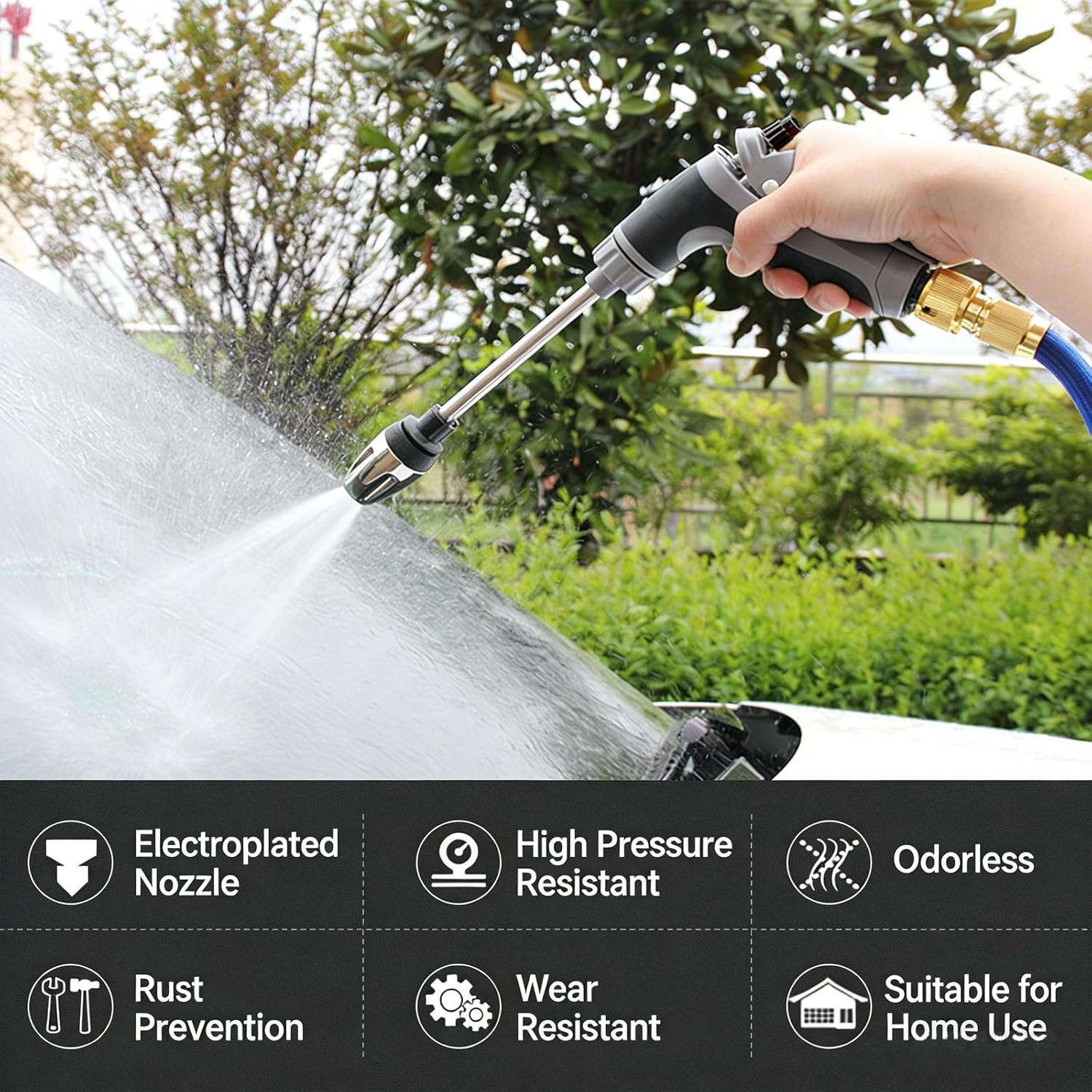 Aquoxis Pressure Washer - Durable Stainless Steel, Easy Installation, Universal Compatibility, Ideal for Patio, Sidewalk, Driveway & Outdoor Cleaning (16.4 ft Hose + Foam Pitcher)