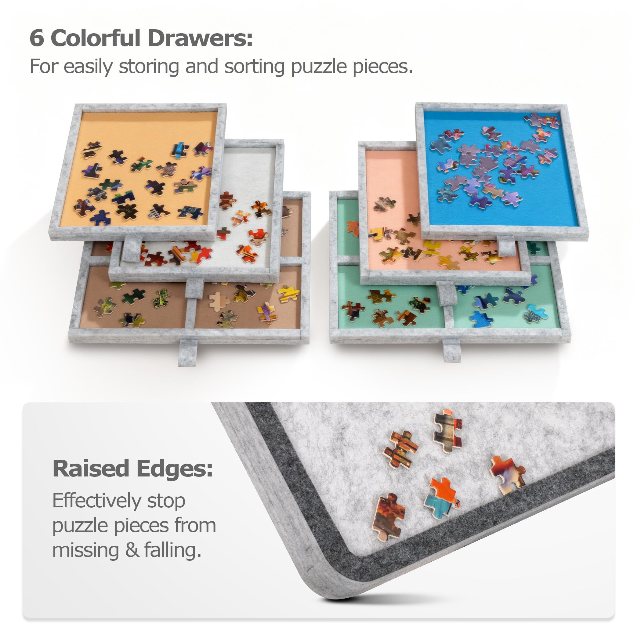 Planche à puzzle inclinable de 1500 pièces avec 6 tiroirs colorés et couvercle, table de puzzle pliable avec chevalet/support intégré réglable sur 3 positions, plateau de jeu léger pour adultes