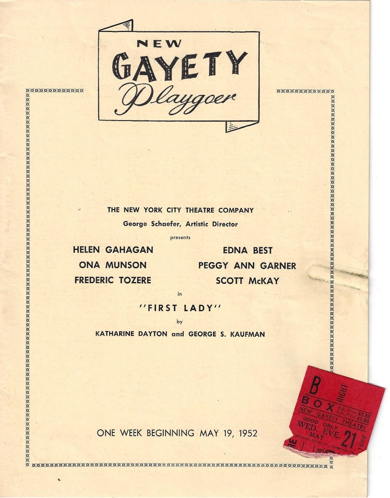 Helen Gahagan "FIRST LADY" Edna Best / Harry S. Truman 1952 Tryout Playbill