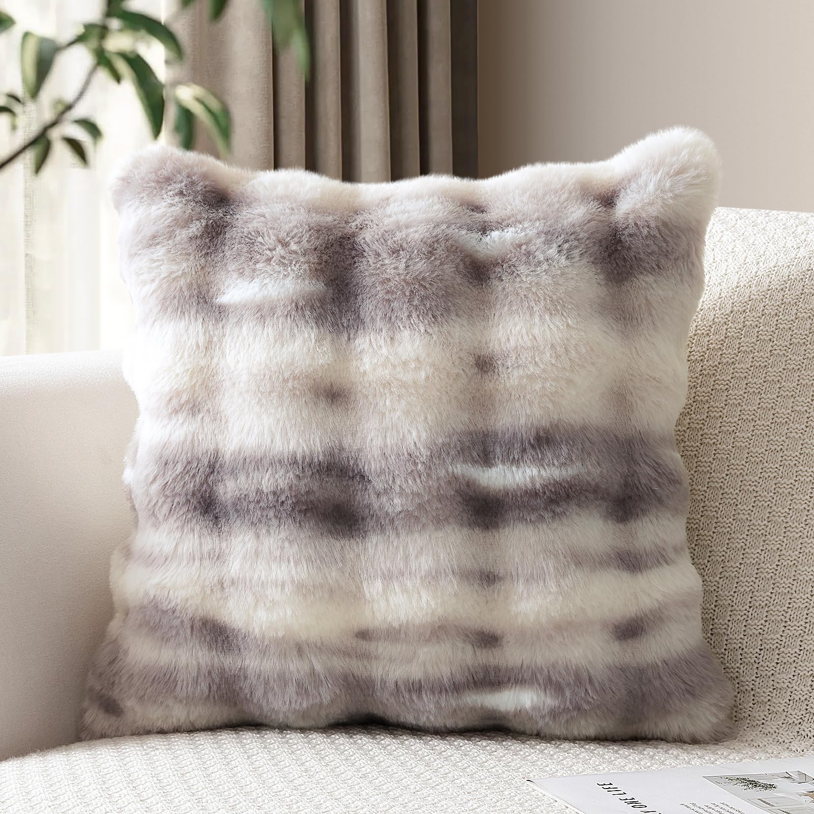 JOTOM Set of 1 Plush Cushion Cover 40x40 cm Soft Decorative Throw Pillow Cover Fluffy Faux Fur Pillowcase for Couch Sofa Bedroom Pillow 16x16 Inch (Grey Taupe) — image 1