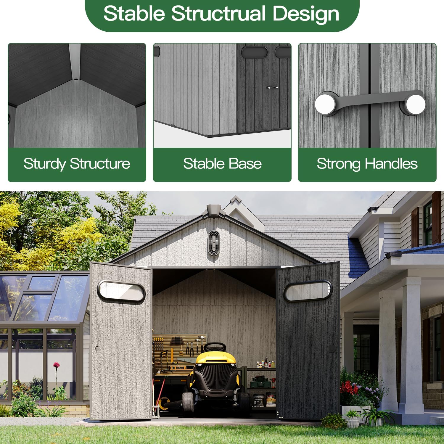 10’ x 8’ Outdoor Resin Storage Shed with Lockable Door, Durable Garden Tool Shed for Backyard, Patio & Lawn Storage, Gray Color