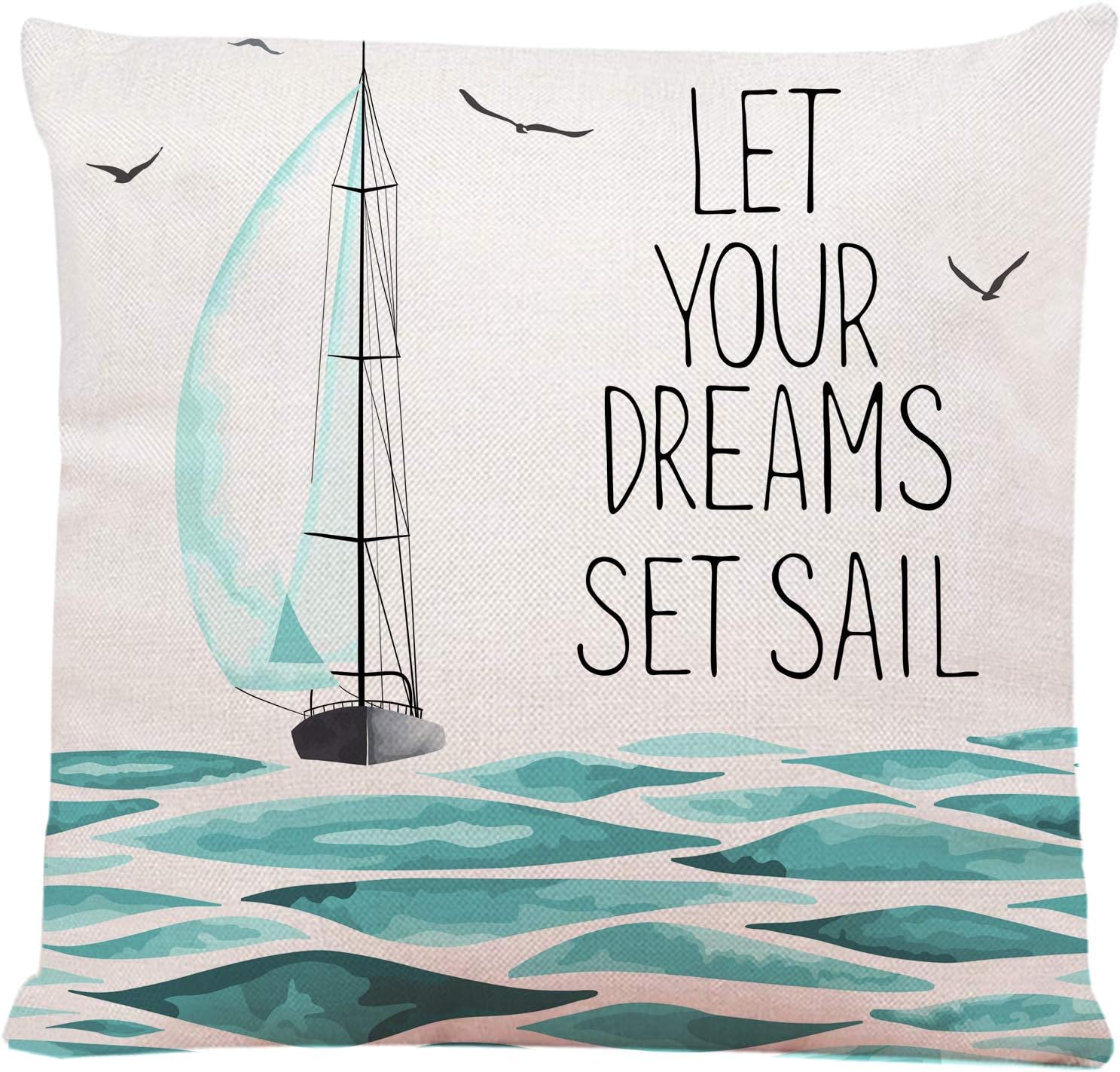 Throw Pillow Cover Sailboat in The Sea and Seagulls Around Made and White Watercolor Imitation Sport Decorative Throw Pillow Cushion Case 18 x 18 Inches Pillowcase