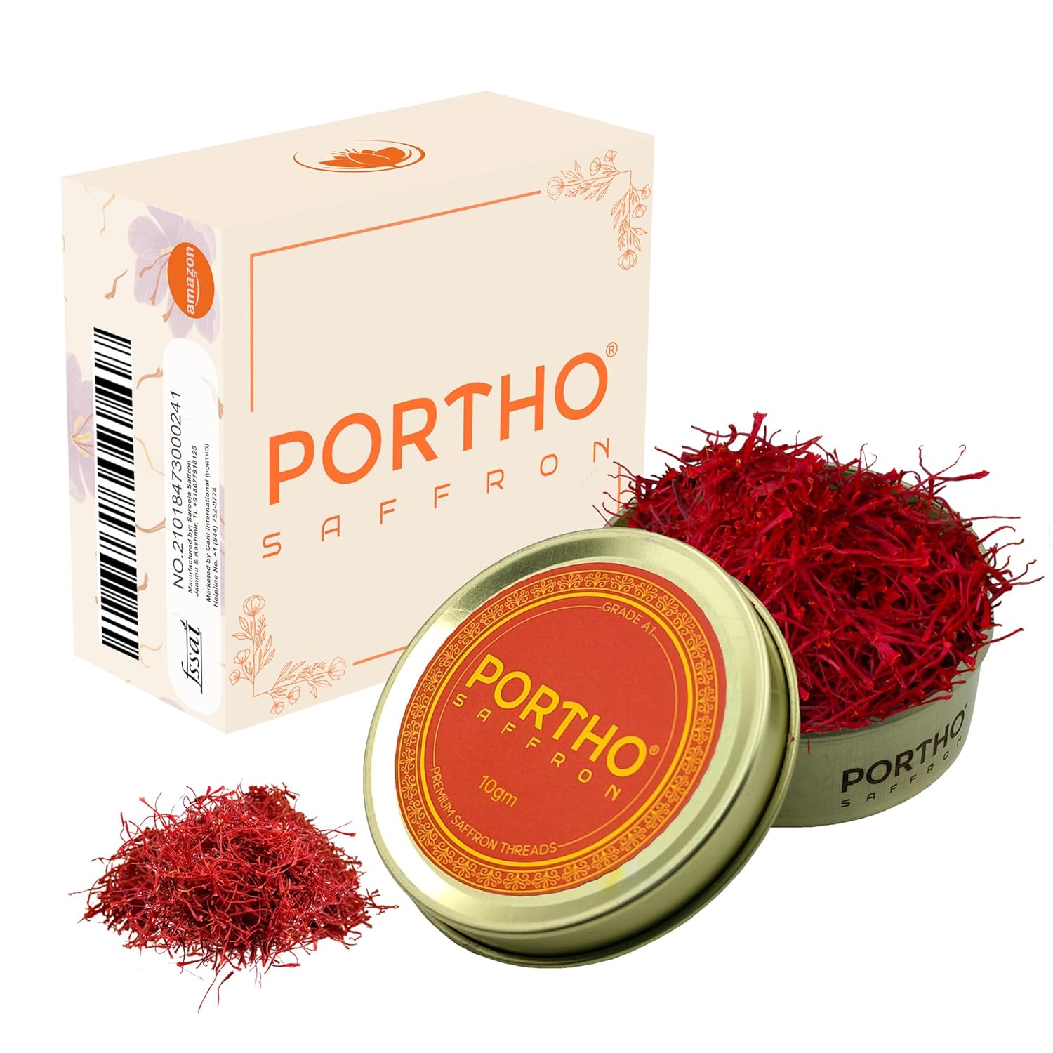 PORTHO Kashmiri Saffron Threads – 10g Super Negin Grade | Premium Pure Kesar Spice for Paella, Biryani, Desserts, Tea, Golden Milk & Culinary Use | Non-GMO & Hand-Harvested