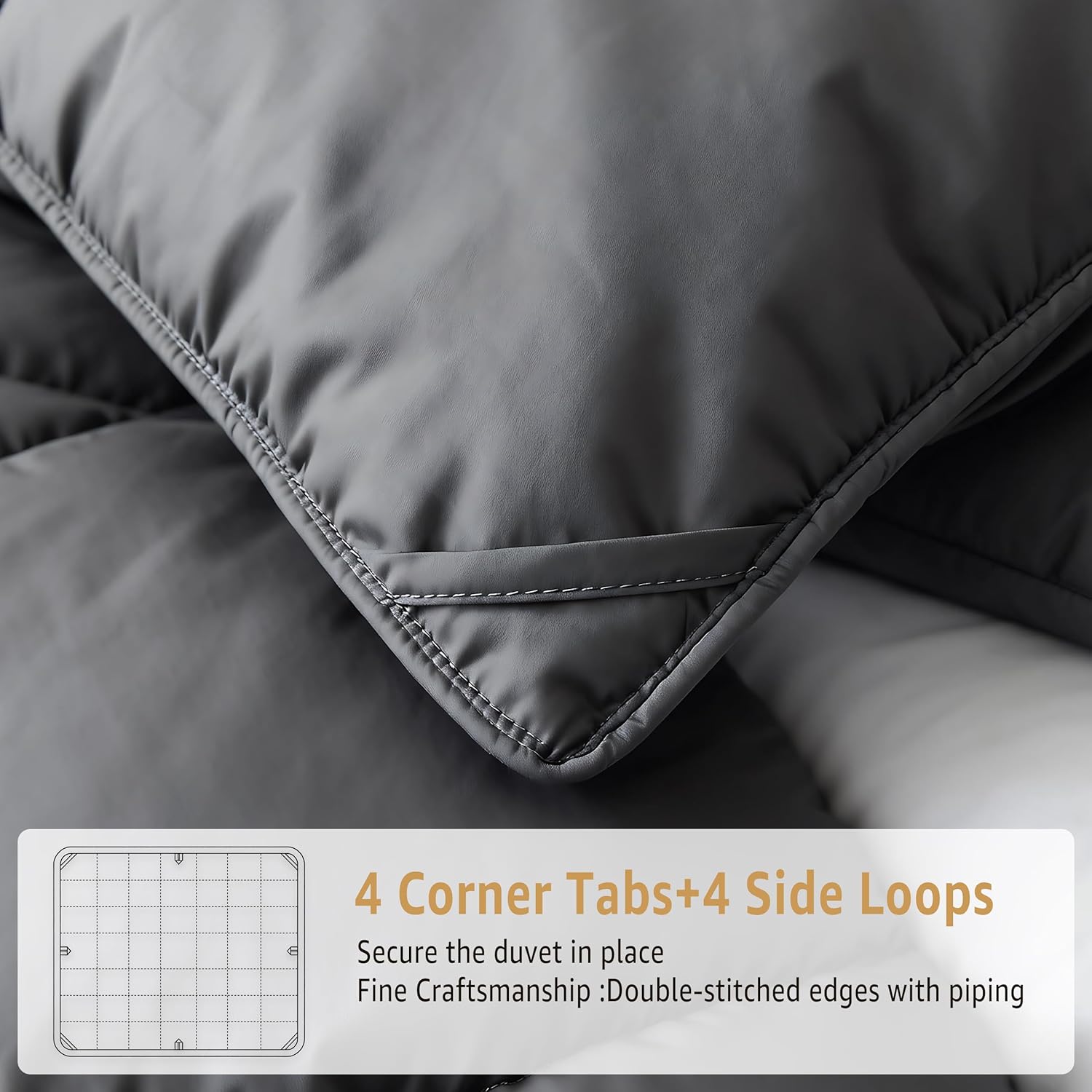 DREAMHOUR Pinch Pleat Goose Down Comforter King Size 106x 90，All Season Fluffy Duvet Insert, Noiseless Anti-Down Leak，100% Cotton Shell, RDS Oeko-TEX Certified, Hotel Luxury Bedding