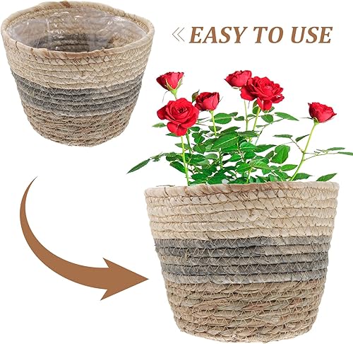 Miniatura 4 de DOITOOL 2 cestas de flores tejidas para decoración de interiores, cestas ligeras de césped natural para flores y plantas, decoración rústica moderna