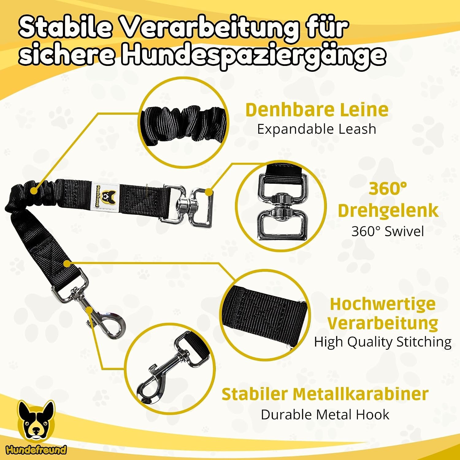 Hundefreund Amortyzator do Smyczy – 30 cm Przedłużka z Tłumieniem Szarpnięć