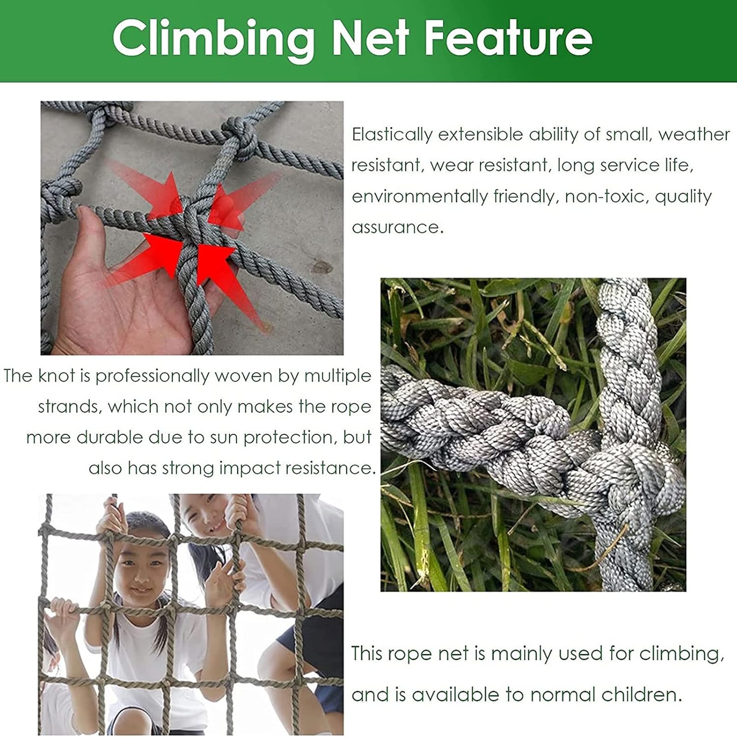 Safety Net for Playground, Climbing Frame Cargo Net, Outdoor Rope Ladder Swing for Adults & Kids, Tree House Decor, 1m x 1m Obstacle Course Accessory