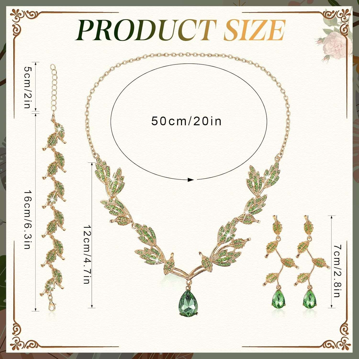 Sasylvia Wedding Jewelry Set for Women, Rhinestone Leaf Tiara Headband Crown Necklace Earrings Bracelet for Women - Image 3