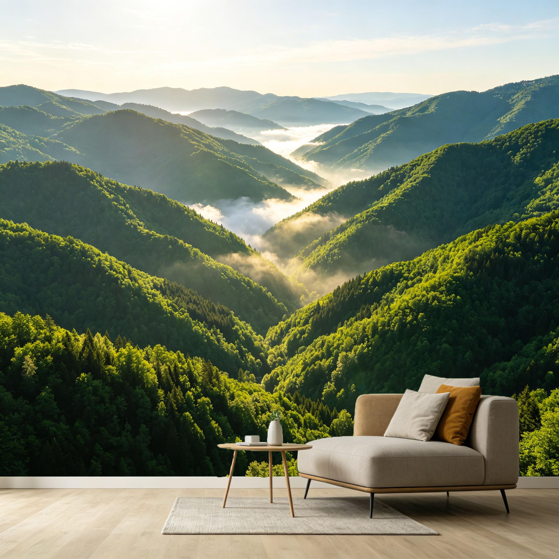 Custom Size Wall Murals Mountain Lake Landscape Forest Nature Mist Sunlight SelfAdhesive Wall Fabric Removable Large Wallpaper for Photo Living Room Interior Decor