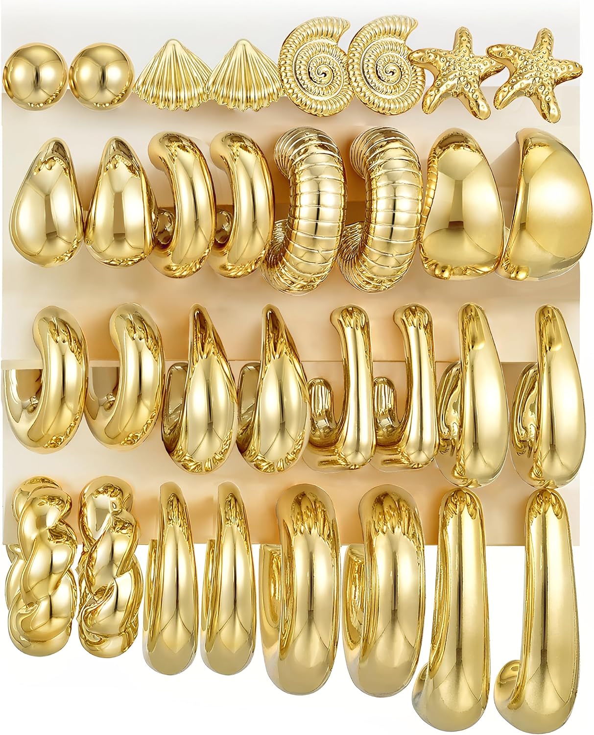 16-Pair Gold Hoop Earring Set