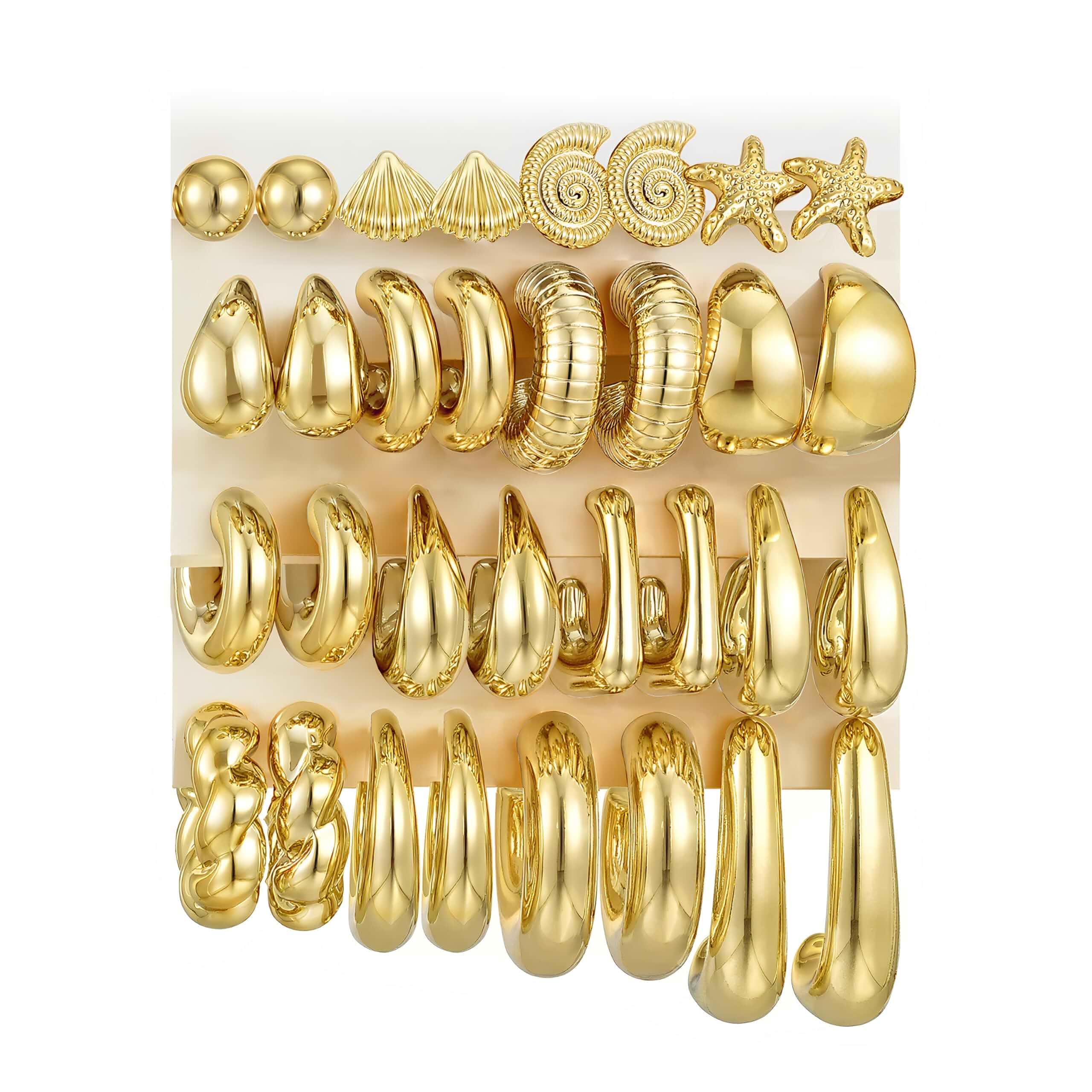 16 Pairs Gold Hoop Earrings Set for Women, Chunky Statement Earrings Hypoallergenic Lightweight Stackable Earrings, Starfish Summer Beach Jewelry Set Gift for Trendy Women, Vacation