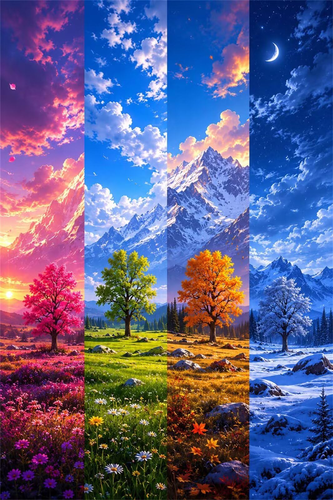 Puzzle para Adultos 4000 Piezas, Paisaje Las Cuatro Estaciones, con Póster, Piezas de Encaje, Letras en la Parte Posterior, Decoración de Pared, Regalo para Adultos (141x87cm)