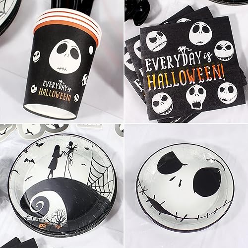 Miniatura 6 de Juego de 120 piezas de suministros de fiesta de Navidad de Nightmare para fiestas de Navidad con platos llanos, platos de pastel, servilletas,