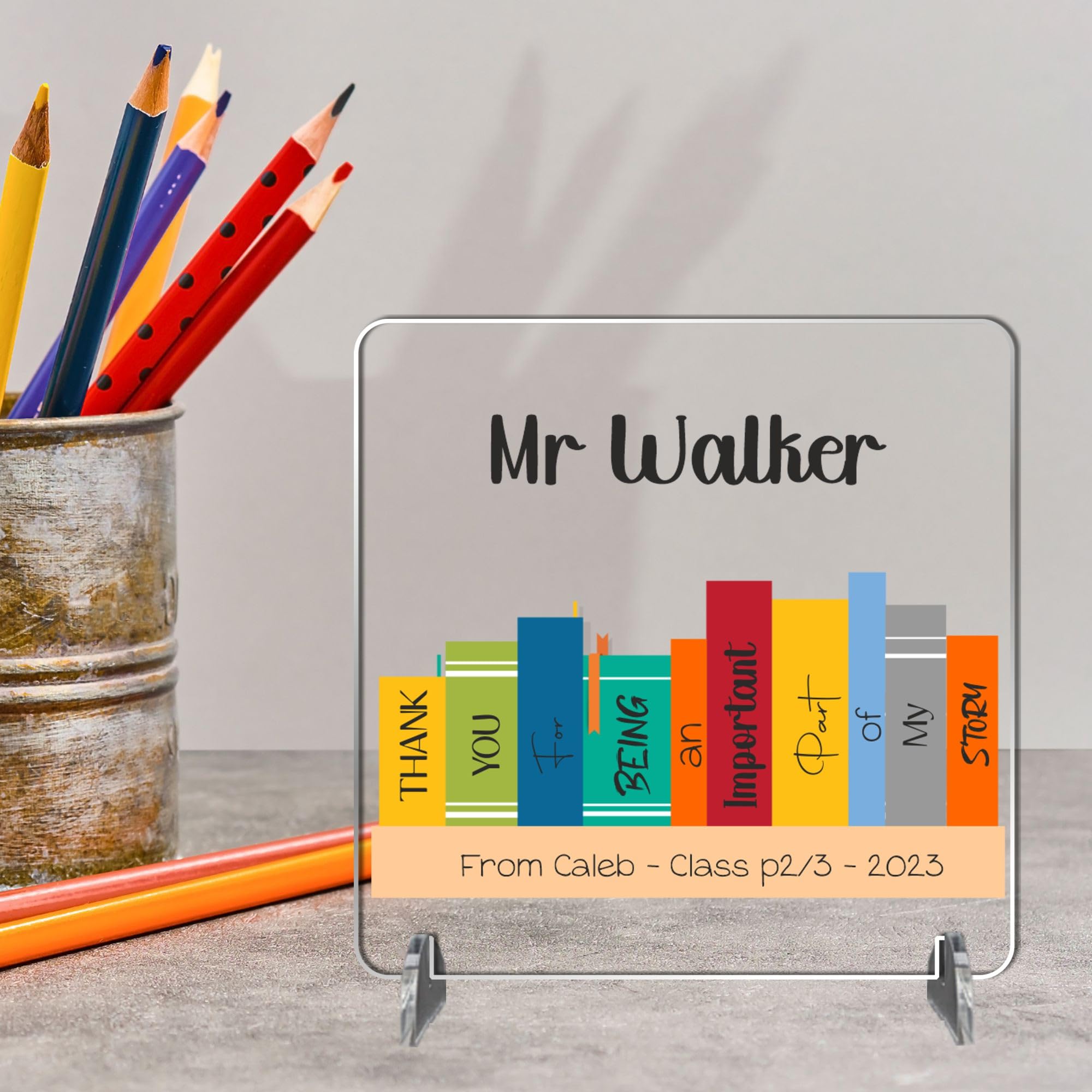 Handmade Personalised Square Plaque – "Thank You Teacher" with Custom Message – Perfect for Teacher Appreciation and End of Year Gifts (Acrylic Indoor & Outdoor Use)