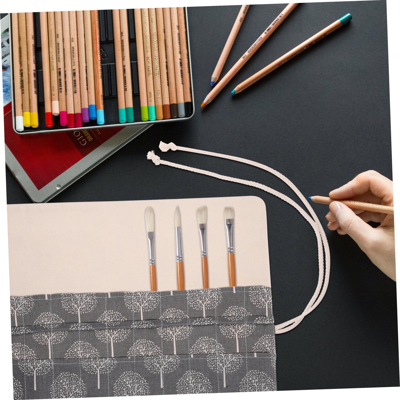 SEWACC 3 Teilige Stifttasche Aufbewahrungstasche Make Up Pinseltasche Aquarell Pinseltasche Stifttasche Make Up Tasche Mit Pinsel Organizer Pinsel Aufrollbarer Pinselhalter Stift