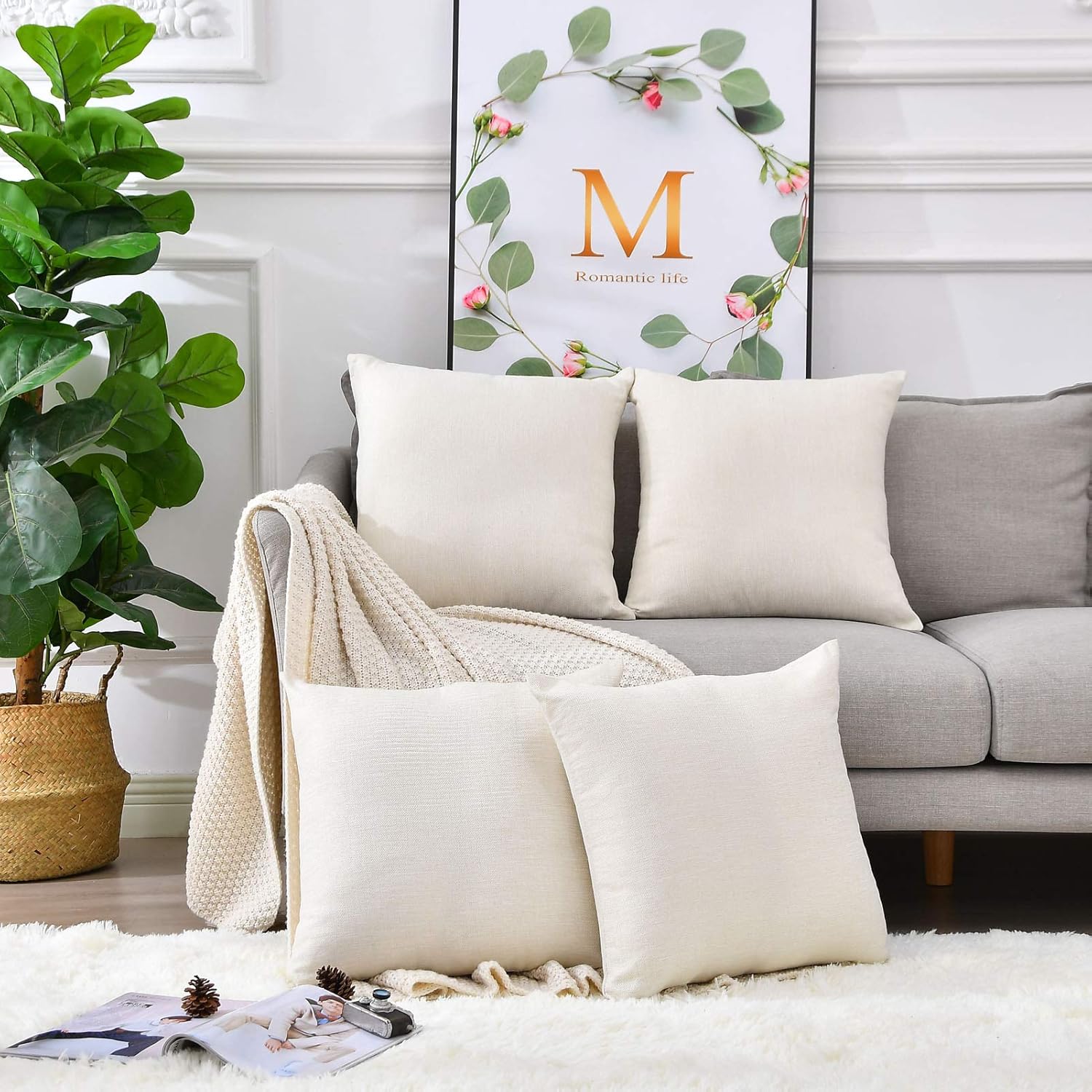 Pack 8 Linen Throw Pillow Covers Set Cushion Case for Sofa Bedroom Car, Blank for HTV Iron on Design,18x18 Inch - Image 3