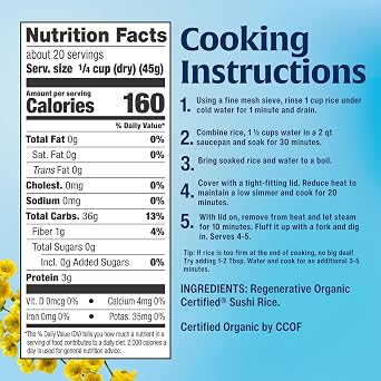 Lundberg Sushi Rice 6-Pack Sticky White Short-Grain, Regenerative Organic Certified, 32 Oz Ea