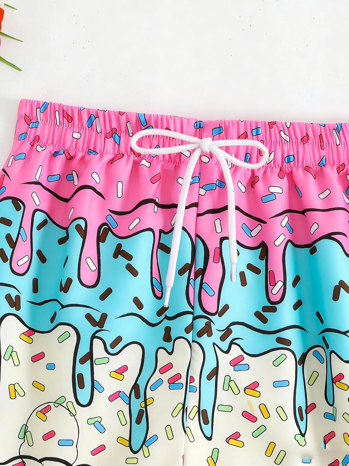 Boys Ice Cream Print Hawaiian Shorts Elatic Waist Summer Vacation Shorts with Pocket