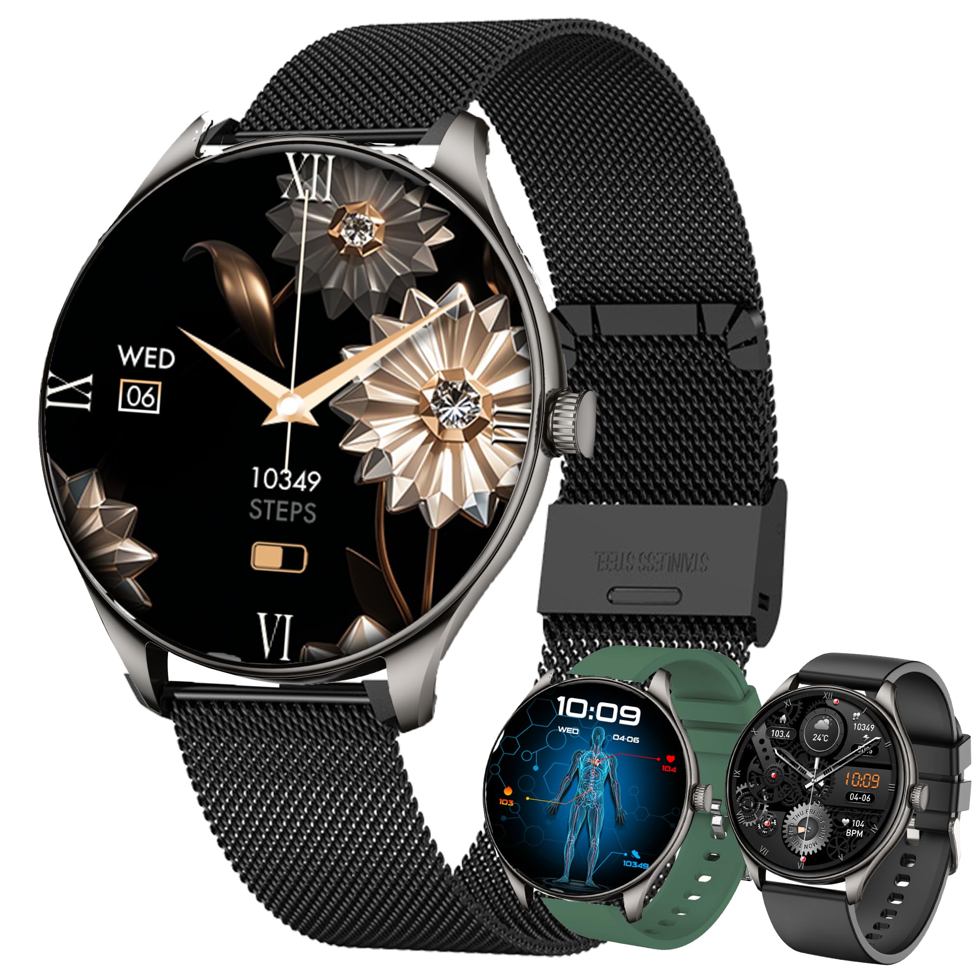 Smartwatch Uomo and Smartwatch Donna Chiamata Bluetooth e Risposta Vivavoce, 100+ Modalità Sport Notifiche Messaggi Orologio Fitness Tracker per Android iOS (Nero)