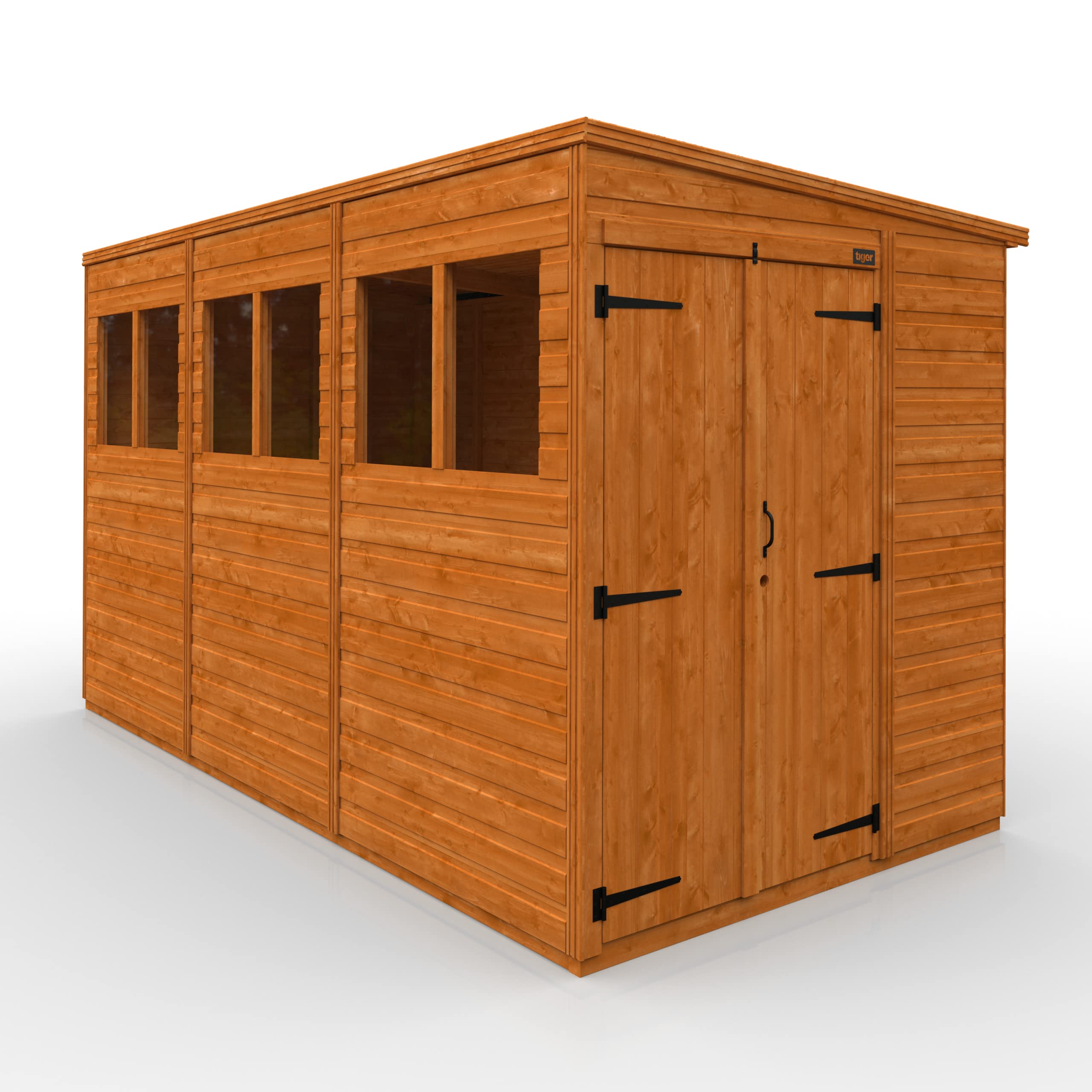 TigerFlex Shiplap Pent Double Door Windows Wooden Garden Shed 12 x 6 ft Red Cedar