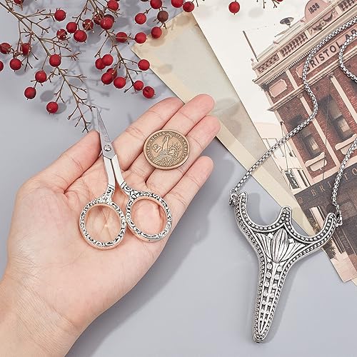 Miniatura 3 de SUNNYCLUE Tijeras de costura de punta afilada de acero inoxidable con cortador de cadena de vaina, tijeras de bordado de seguridad con detalle de