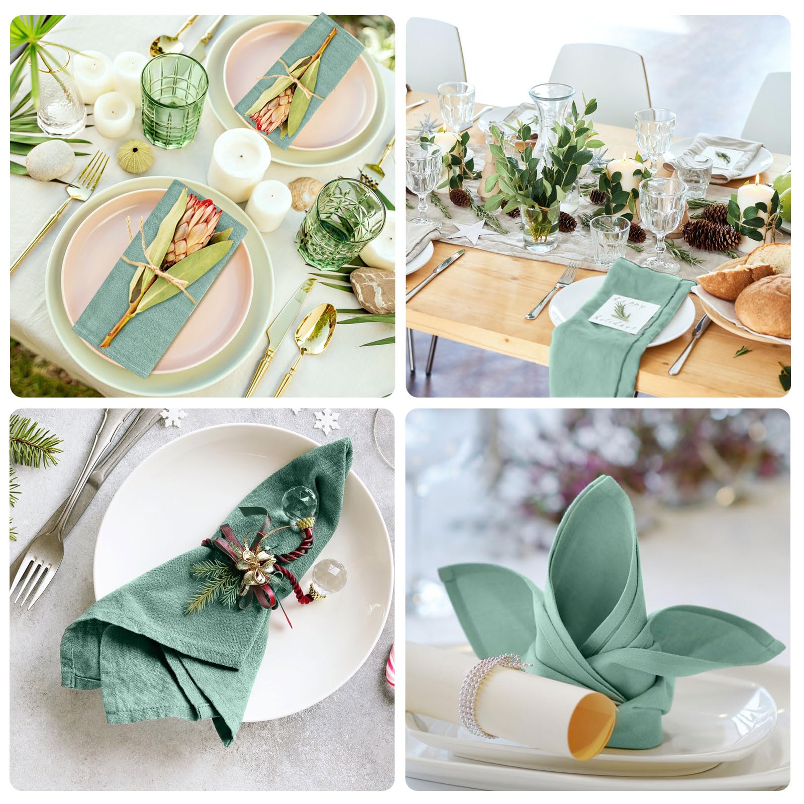 Tovaglioli In Tessuto Lino E Cotone, Set 6 Pezzi 40x40 Cm, Lavabili E Riutilizzabili, Pois Verde, Eleganti Per Matrimoni, Ristoranti E Uso Quotidiano