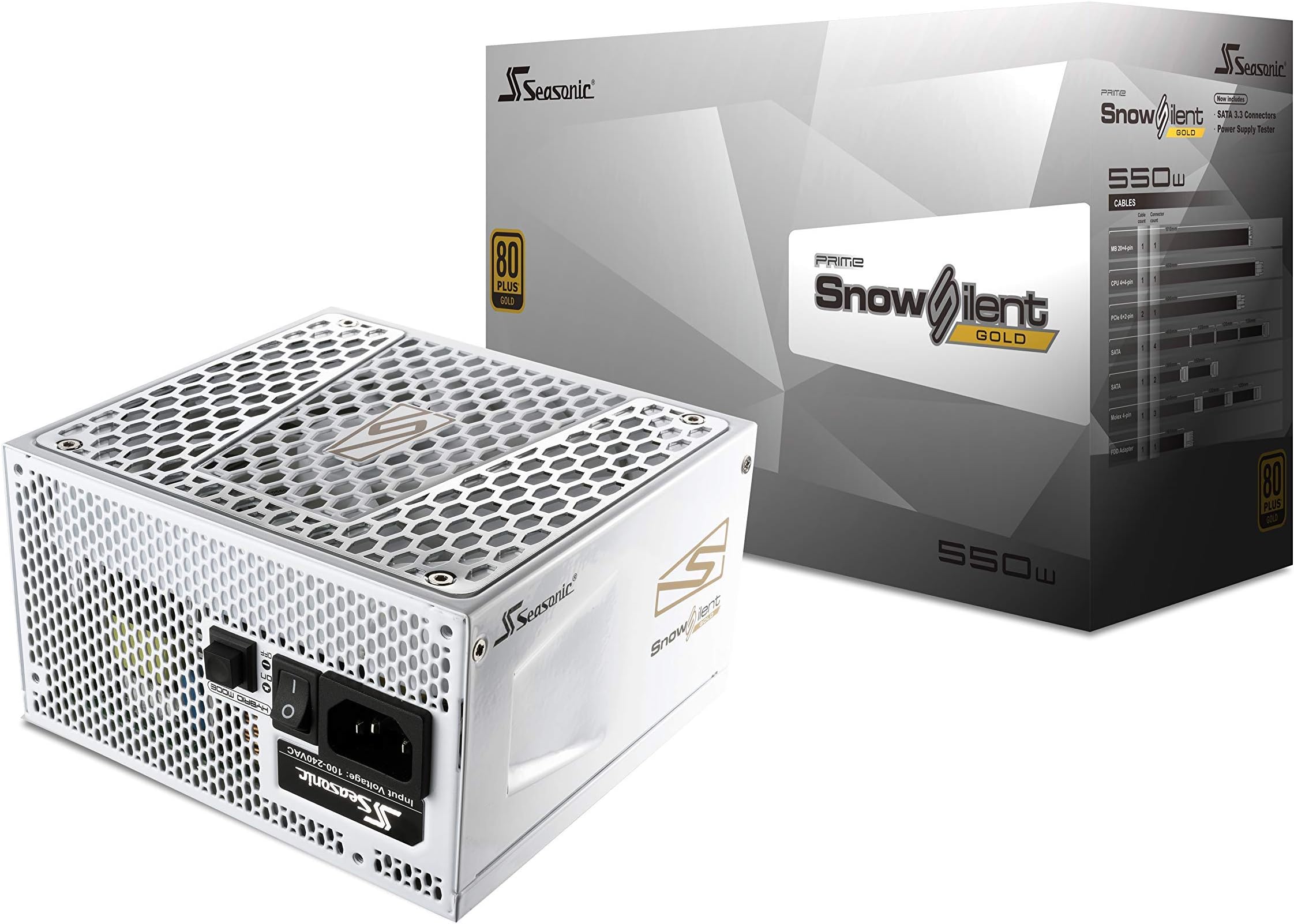 Seasonic PRIME Snow Silent 550W 80+ Gold Power Supply White