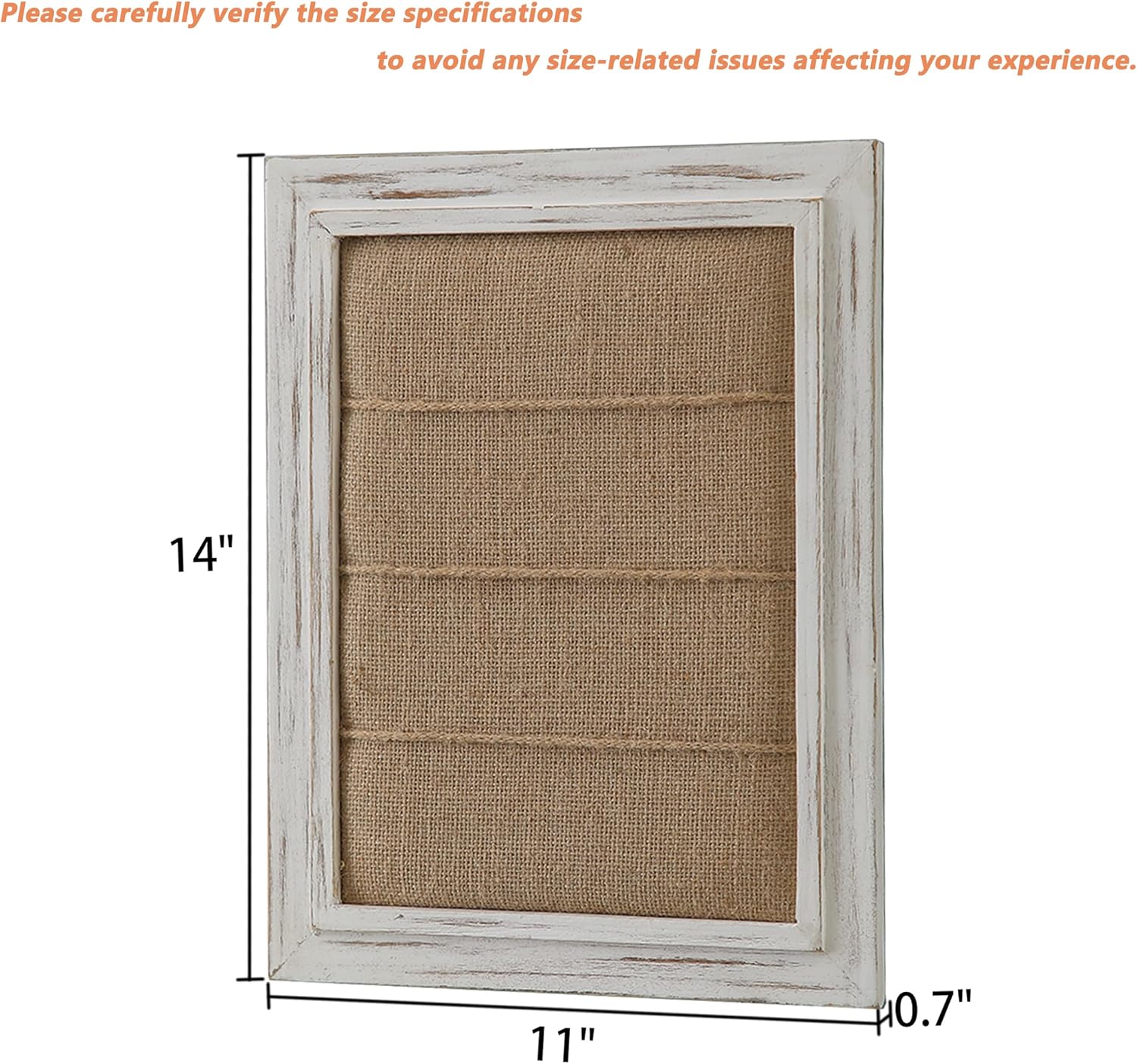 SOFE Whitewash Framed Small Bulletin Board with 3 Hemp Ropes, Rustic Linen Pin Board, Message Picture Board for Living Room, Bedroom, Home Office Decor DIY Crafts