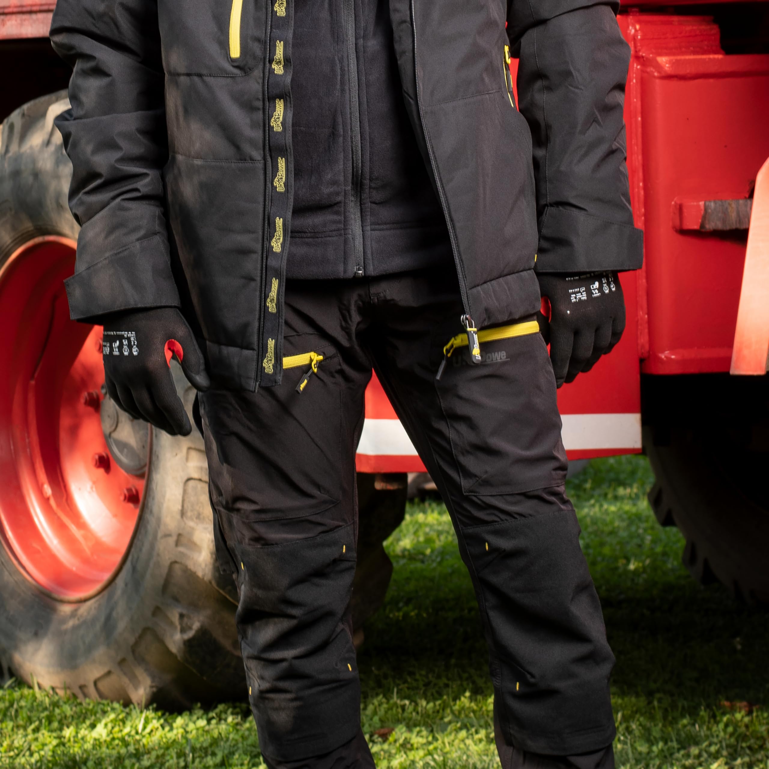 U Power Guantes de trabajo Flnt con soporte elástico de nailon recubrimiento de espuma de nitrilo refuerzo entre los dedos índice de protección contra riesgos mecánicos térmicos color negro rojo