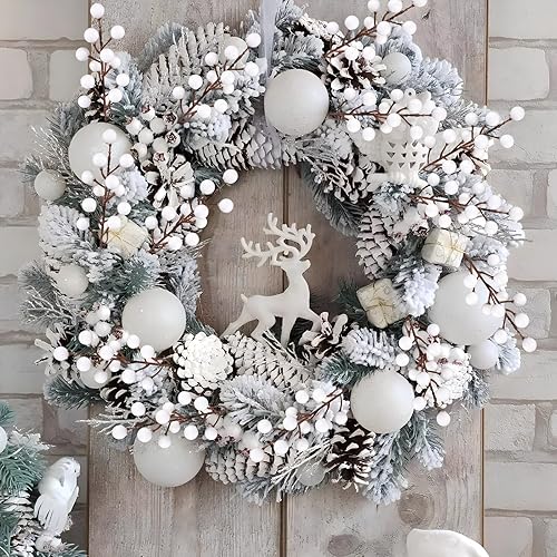 Miniatura 3 de 40 Piezas Ramas Artificiales de Tallos de Bayas, Adornos de Bayas de Acebo Sintéticas Blancas de Navidad para Árbol de Navidad Corona Manualidades