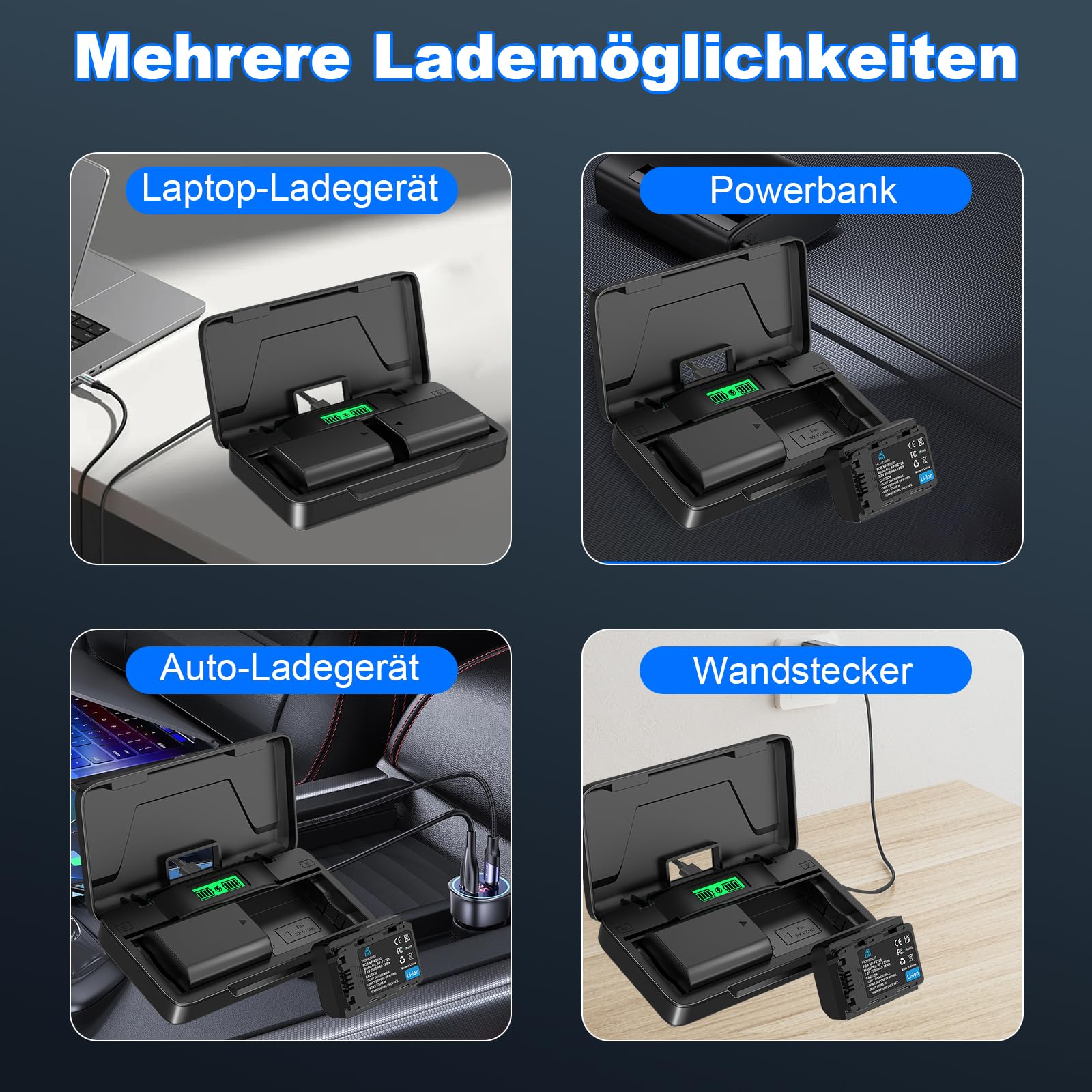 Homesuit NP-FZ100 Akku 2500mAh & 20W Schnellladegerät mit Zwei Kanälen für Sony ZV-E1 FX3 FX30 A7RIII A7RV A7RIV A7SIII A7III A7IV A7C A6600 A6700 Alpha A1 A9 A9II A9III 9R A9R 9S Kamera (2er-Pack)