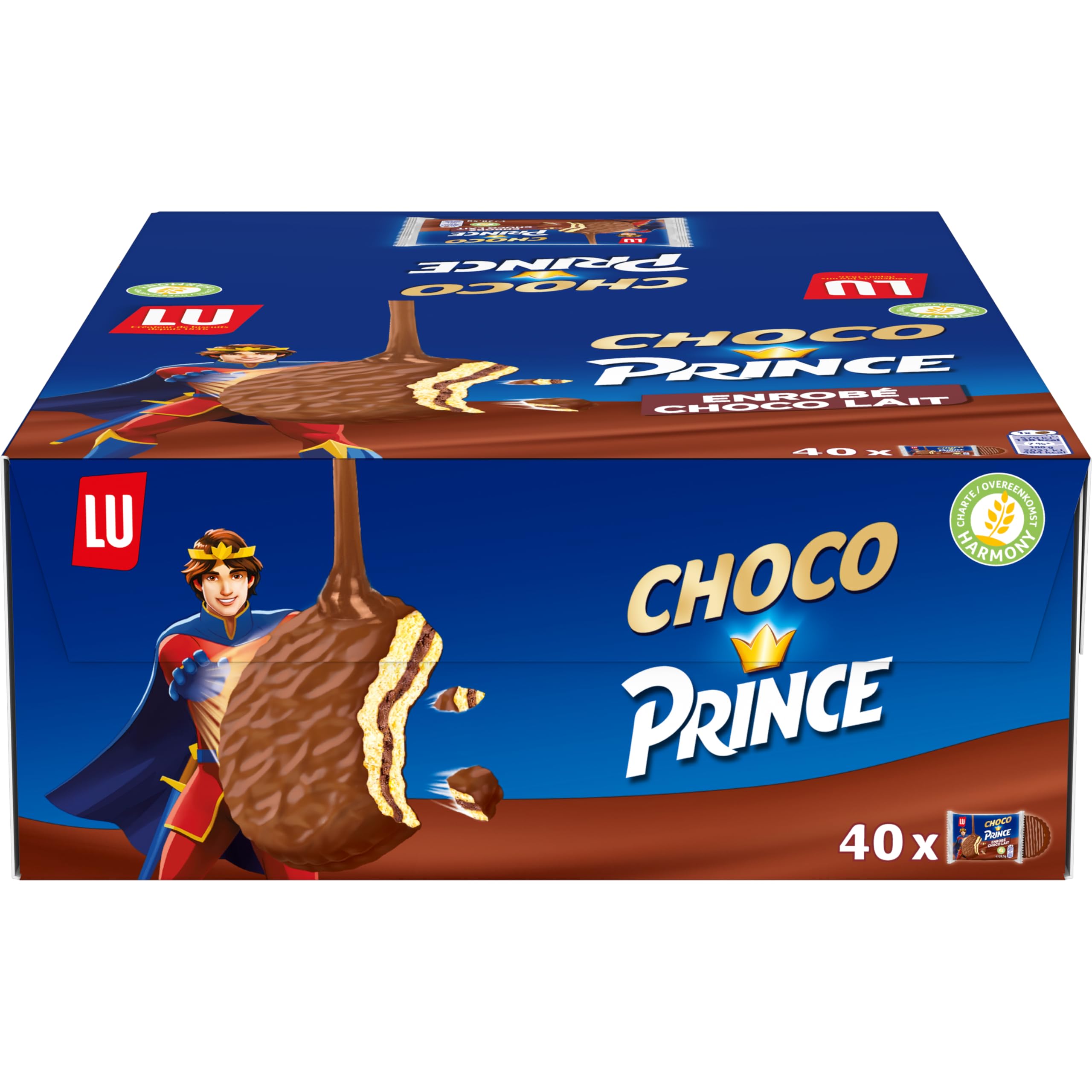 Lu Choco Prince de LU Chocolate Covered Biscuits with Milk Chocolate and Chocolate Flavour - Complete Wheat - Pack of 40 Packs (28.5 g)