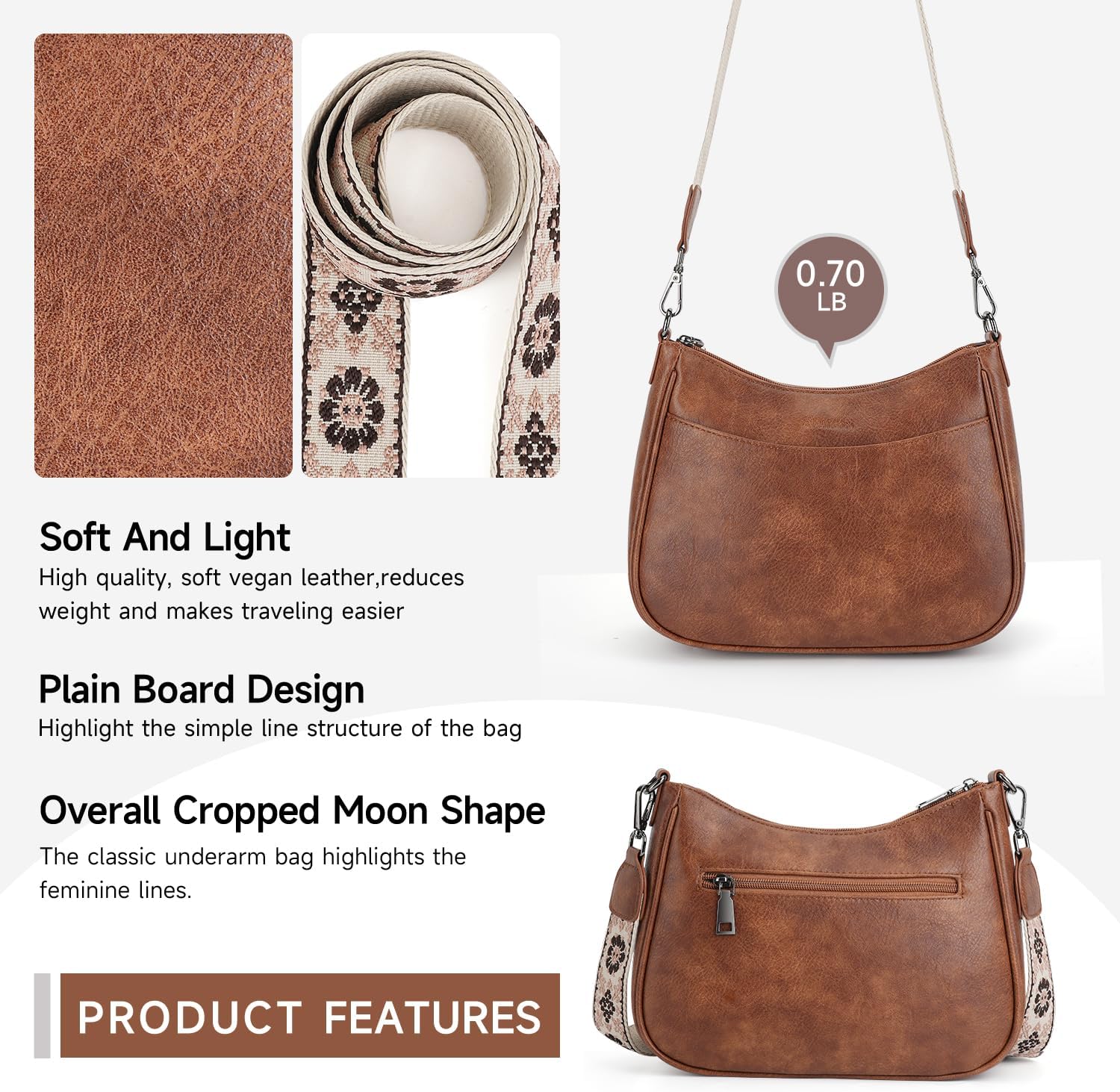 APHISON Trendy Leather Crossbody Purse with Adjustable Strap, Women's Shoulder Handbag - Image 5