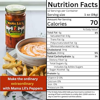 Mama Lils Mildly Spicy Pickled Peppers in Oil, 12 oz Hand-Packed Hungarian Goathorn Peppers, Savory Herb & Garlic Oil, NON-GMO, Gourmet Condiment