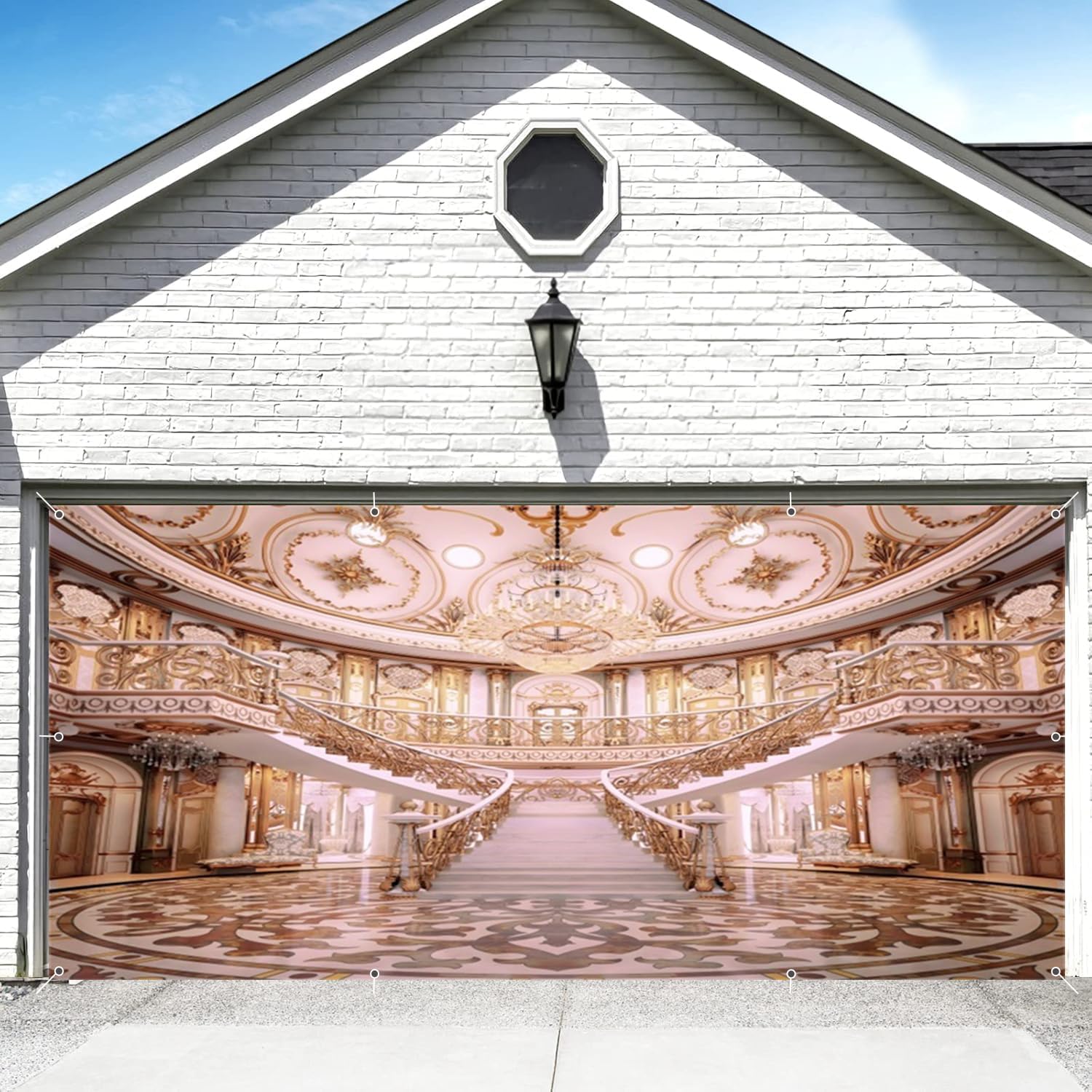 Luxurious Palace Garage Door Cover Banner Decorations Backdrop 7x16ft Large European Medieval Royal Palace Staircase Garage Door Decorations Birthday Party Wedding Outdoor Garage Door Banner Supplies