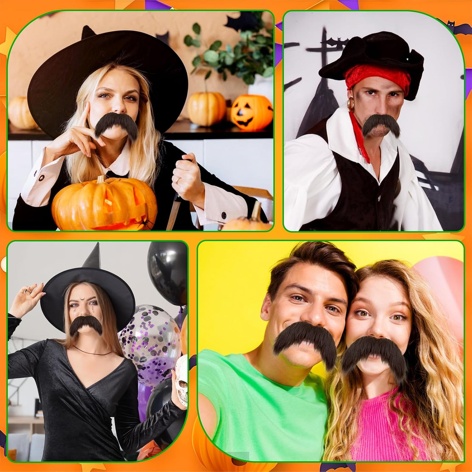 2Pcs Self Adhesive Fake Mustaches Adult,World Book Day Mustache Facial Hair Beard for Comedy Cartoon Movie Cosplay Costumes Accessories,Halloween Parties Supplies