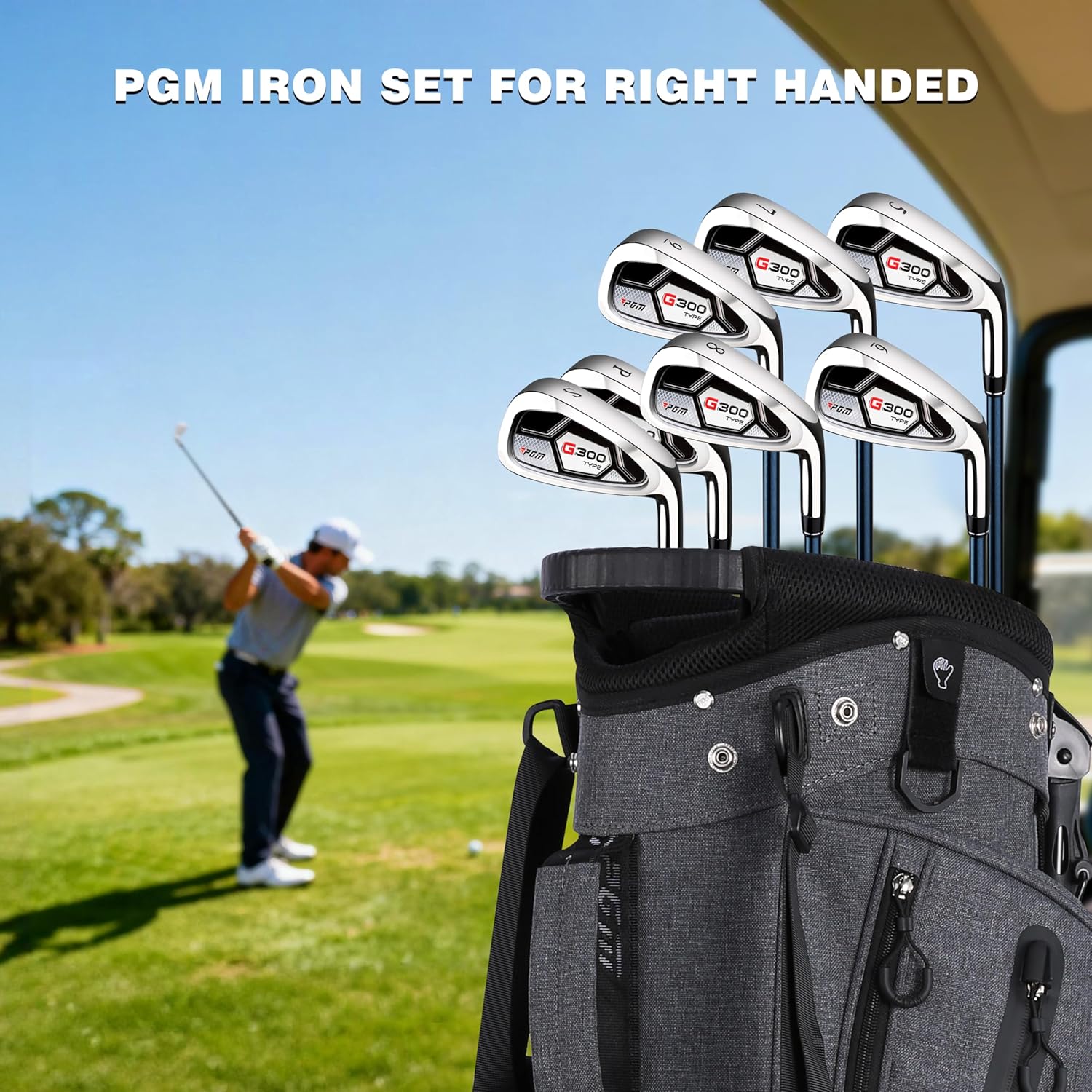PGM 7 Piece Men's Golf Iron Set and Sigle Club for Right Handed, Forgiving Design Sets with Graphite Shaft and Easy Control Grip Include Golf Club Iron 5 to 9 PW SW