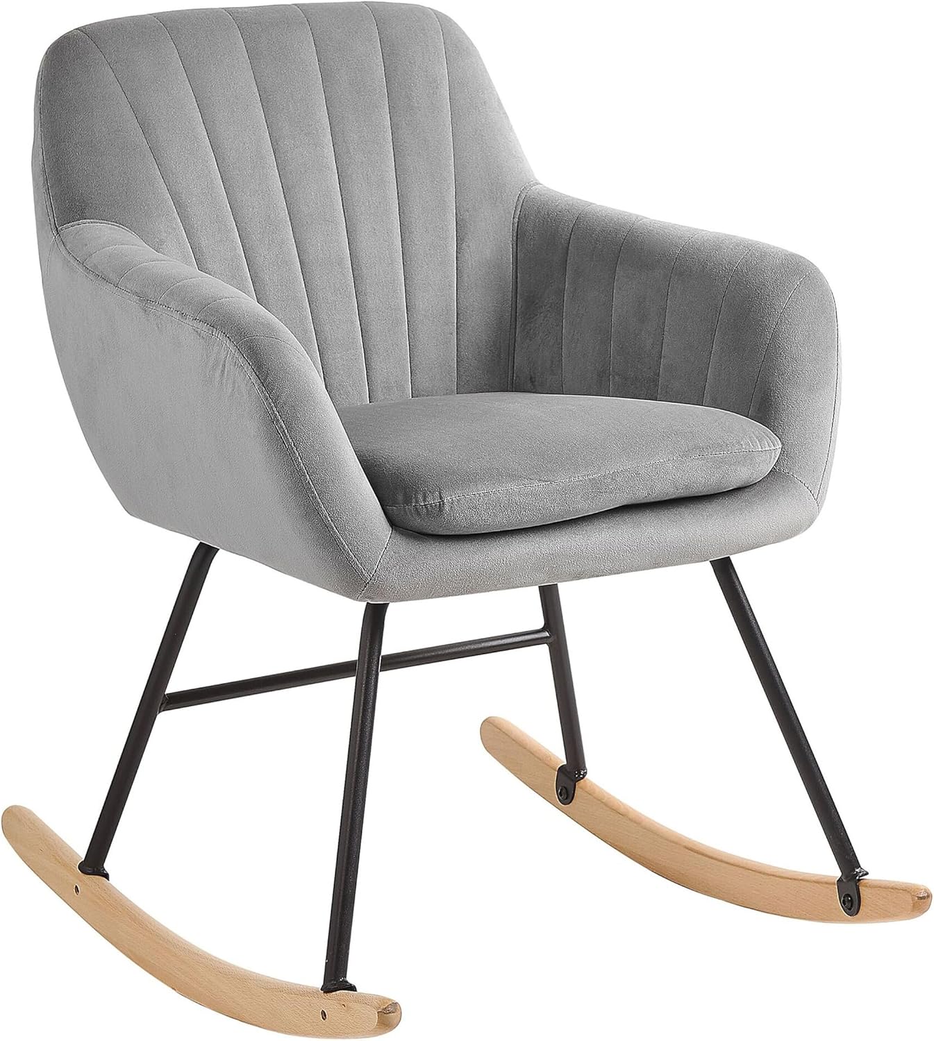 Beliani Modern Rocking Chair Wooden Skates Rocker Velvet Seat Grey ...