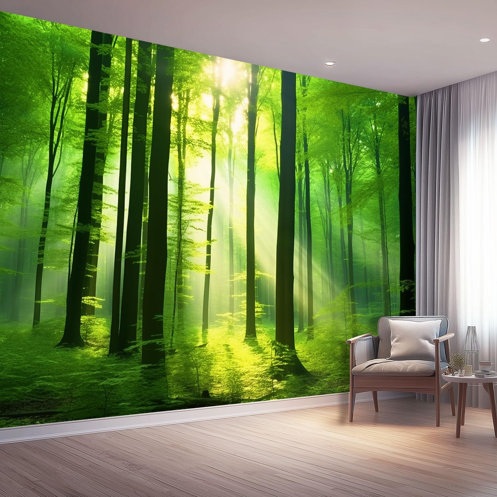 Fototapeta, wzór drzew, 400 x 280 cm, włóknina, sztuka ścienna, mural zielony, naturalny las, tapeta do sypialni, salonu, łazienki, dorosłych, nie odkleja się i nie przykleja