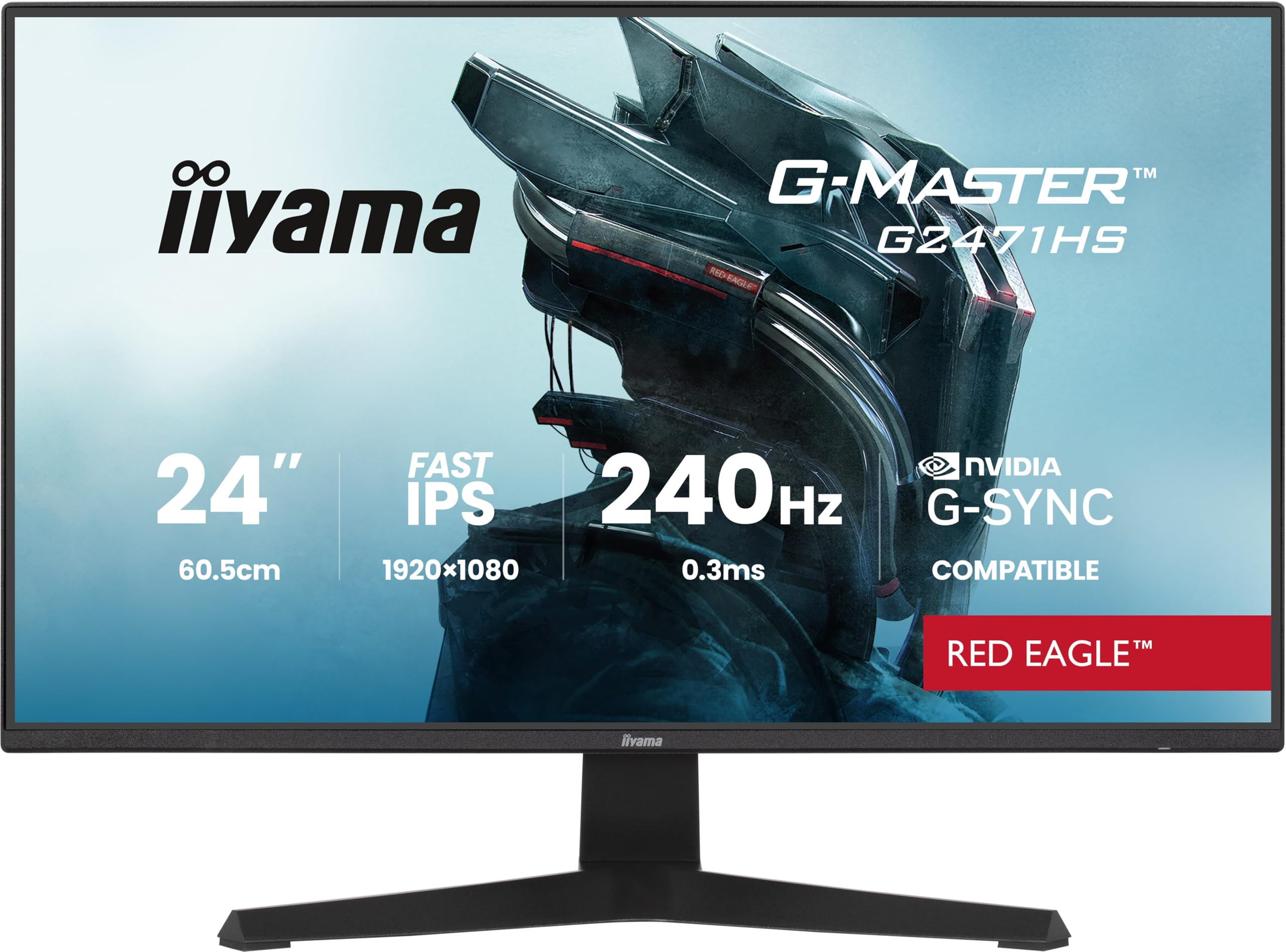 iiyama Ecran Fast IPS G-​Master Red Eagle, G-​Sync Compatible, 1920x1080@240Hz, 350cd/​m², 2X HDMI, DisplayPort, 0.4ms (MPRT), Speakers, Black Tuner