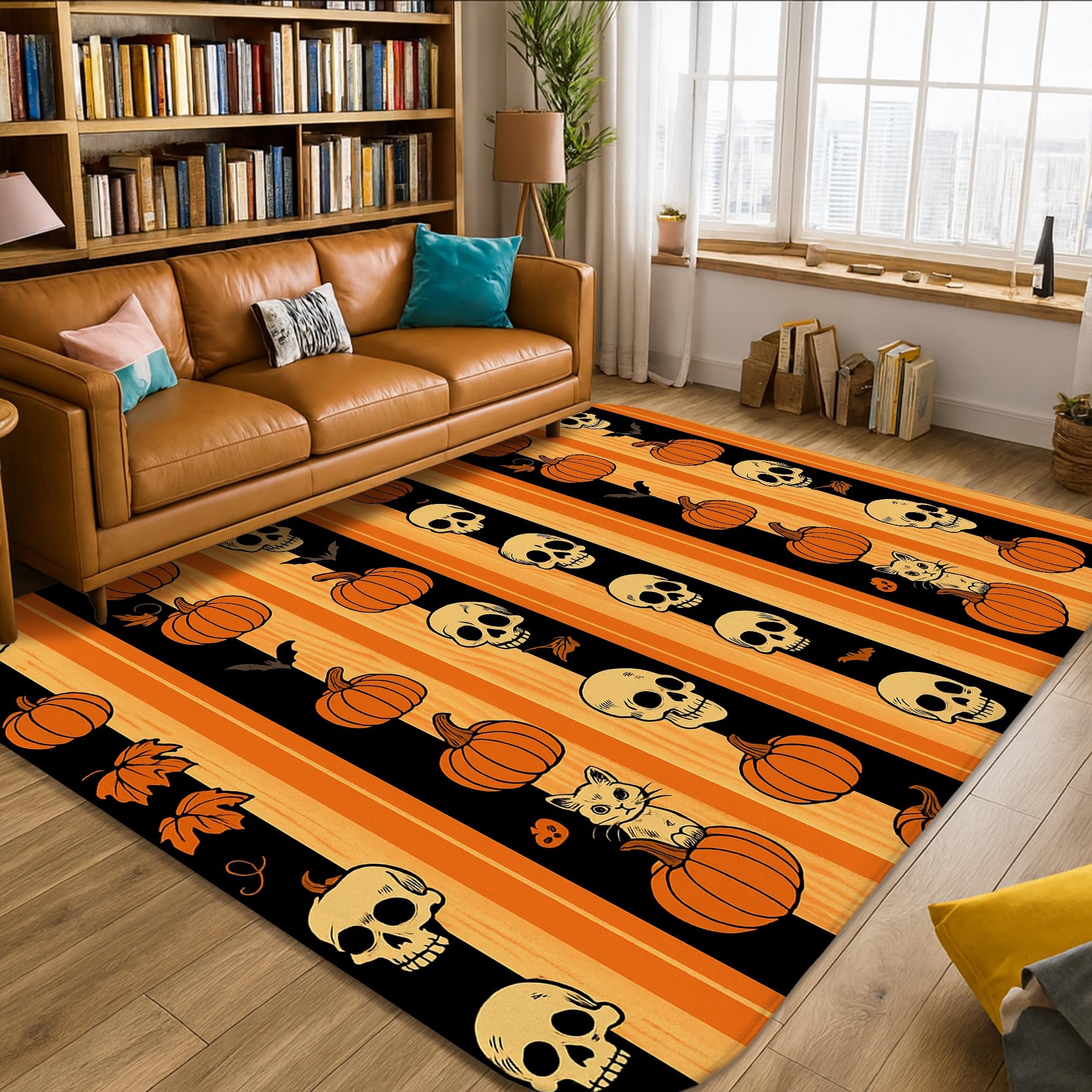 Tapis d'Halloween pour salle de classe et salon aux motifs de chauve-souris