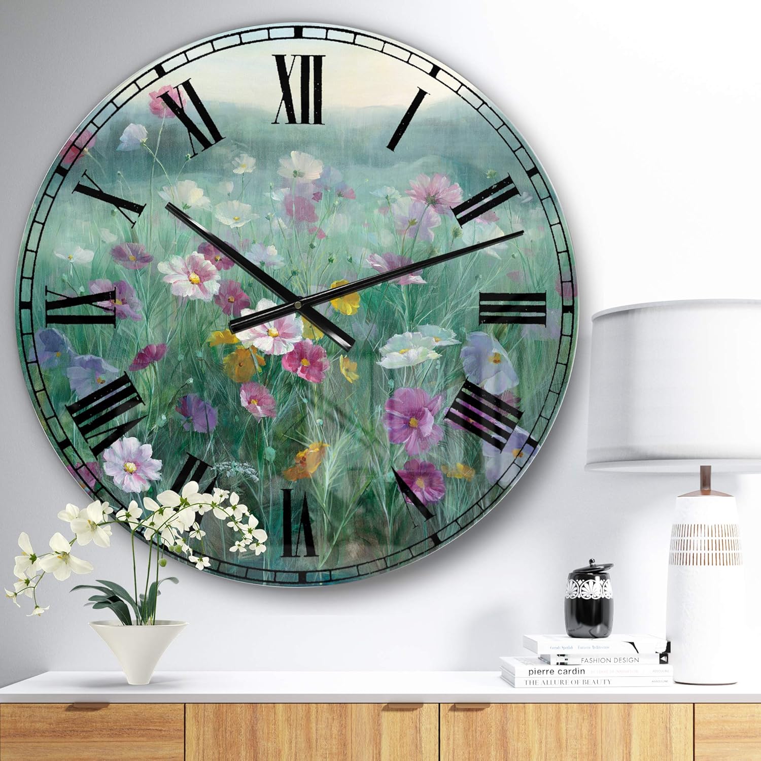 'Flower Field' Farmhouse Wall Clock for Home Bedroom Bathroom Office Living Room Decoration