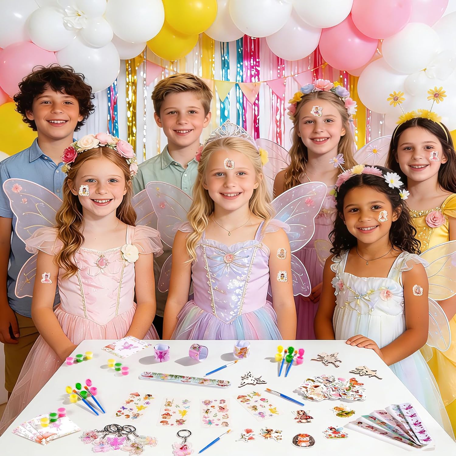 Vanblue 140 Pcs Fairy Party Favors Floral Fairy Themed Birthday Decorations Supplies Goodie Bag Stuffers Gift Bags for Girls,DIY Crafts and Classroom Rewards