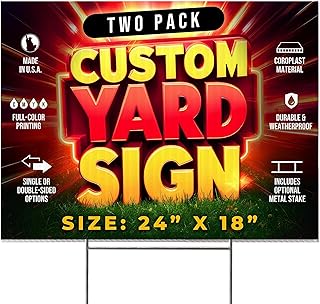 2 Pack 24"x18" Custom Yard Signs with Stakes, Personalized Yard Signs for Outdoors, Customized Full Color Print Corrugated Signs for Business