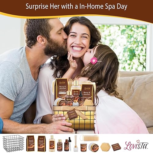 Miniatura 5 de Cestas de regalo de spa para el día de la madre para mujeres, juego de cuerpo de almendras y miel, regalo de cumpleaños, gel de ducha, baño de
